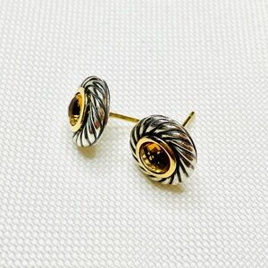 David Yurman 'Cable' Citrine 18K Gold Sterling Silver Cookie Stud Earrings